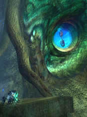 Raziel kneeling before the Elder God in Defiance