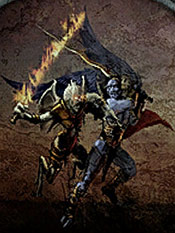 The Vampire and Hylden heroes battling