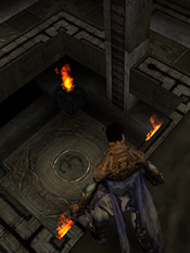 The fully-descended central platform and fire urns