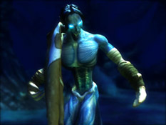 Raziel examining his body after waking up at the bottom of the Abyss