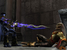 Raziel struggling to control the twinned Reaver and wraith-blade