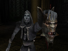 The statue of Moebius holding Vorador's severed head