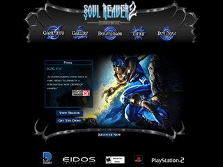 A screenshot of the homepage of Eidos' official Soul Reaver 2 site (UK)