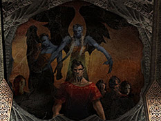 A mural showing Vorador as the first human to receive the Dark Gift